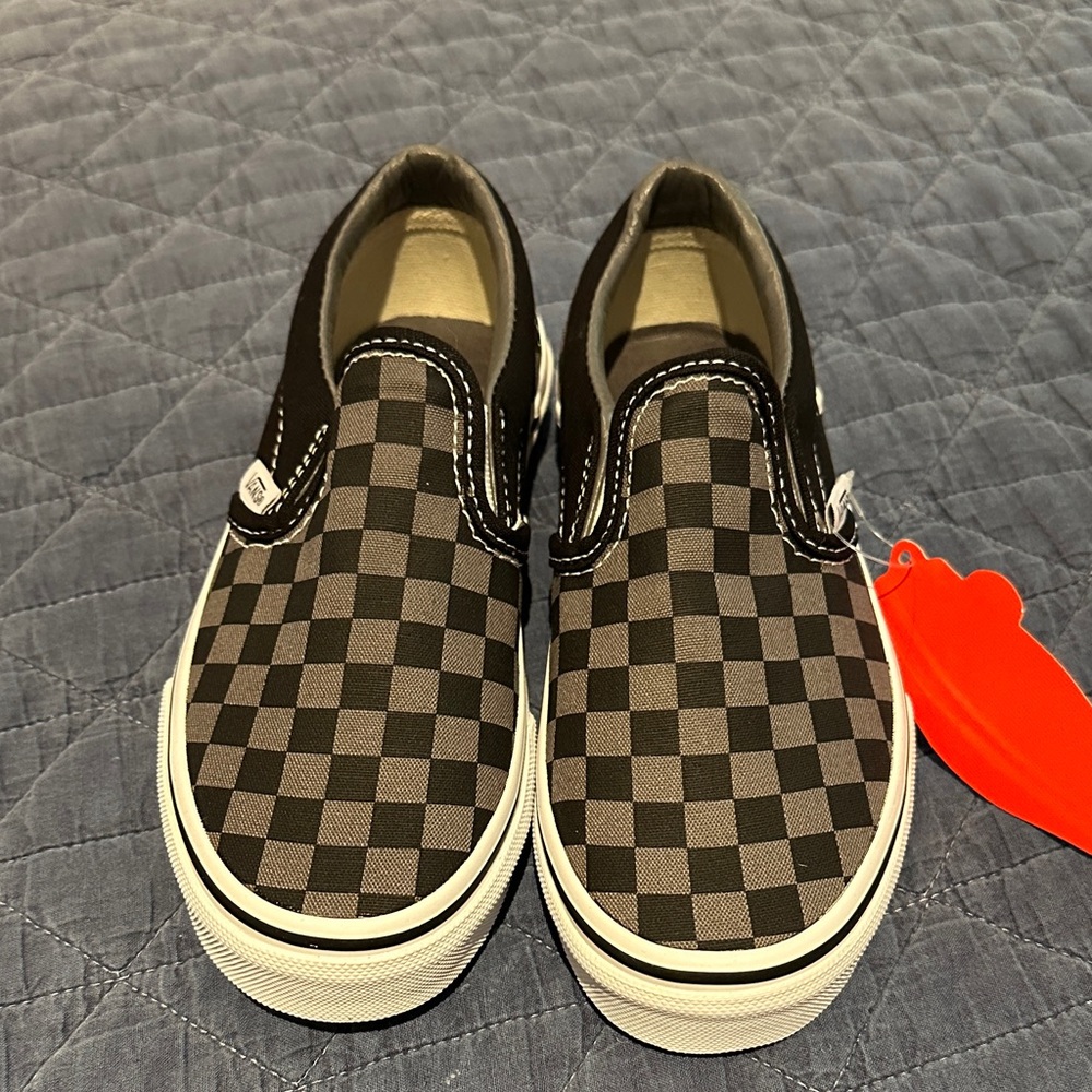 Vans Black and Gray Checkered Kids Sneakers - Picture 2 of 6